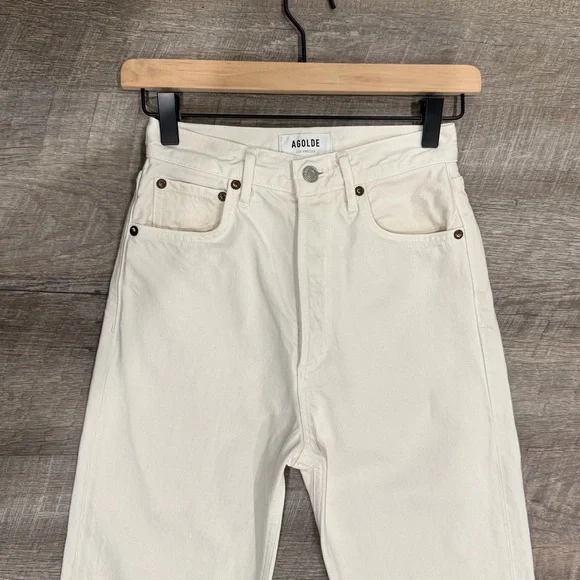 Agoldie 90s White High Rise Pinch Waist White Jeans – Size 23 - Picture 4 of 13